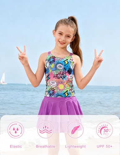 Image of ALISISTER Girls Tankini Swimsuit Two Piece Bathing Suits Summer Beach Swimwear with Shorts for 7-12 Years