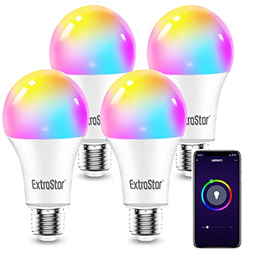EXTRASTAR 4 Pack Bombilla Alexa LED Intelligente E27, 10W Regulable Multicolor + Luz Cálida o Blanca, 16 Millones de Colores, Funciona con Alexa y Google Home