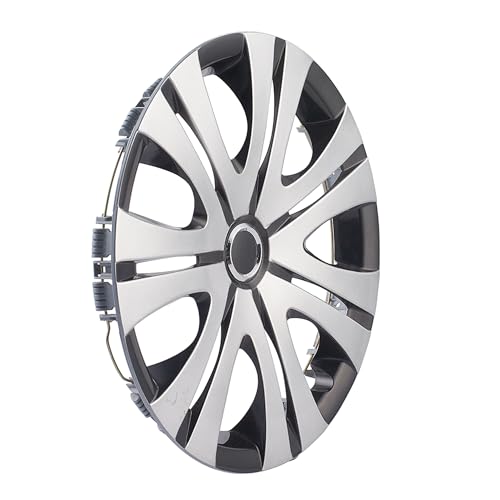 Image of Smoke Matte Silver with Black Car Vehicle Chrome Wheel Rim Skin Cover 14 inch Automotive Hubcap Wheel Cover Replacement Hubcaps Rim Protection Accessories Set of 4, 14 inch