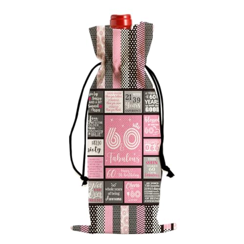 FBCCZEY Funny 60th Birthday Gifts for Women Men Wine Bag, 60 Year Old Birthday Gifts for Women Men Wine Bags, Happy Anniversary 60th Birthday Party Decorations for Woman Men Wine Bottle Bag, Pink60th