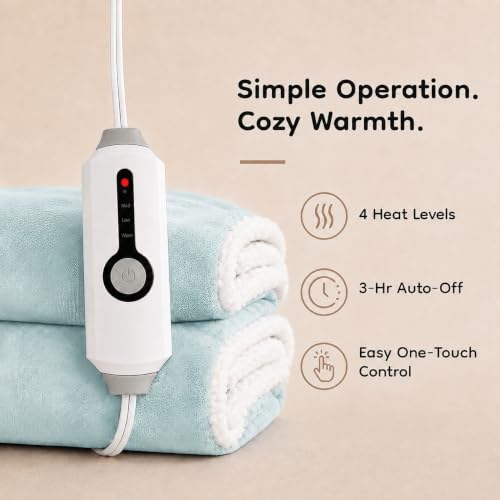 LaffyLo Heated Throw Blanket 50 x 60, Fast Heating Electric Blanket, Dual-Sided Flannel Sherpa, 4 Heat Settings, 3 Hour Auto Off, Machine Washable, Mint Green by LaffyLo - Used condition - Image 4