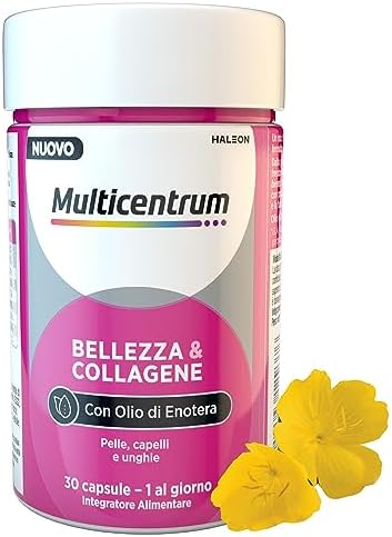 Multicentrum Bellezza&amp;Collagene, Integratore Alimentare con Collagene, Biotina, Vitamina C e Olio di Enotera, specificamente formulato per Pelle, Capelli, Unghie, Adulti, 30 capsule Generico - integratore