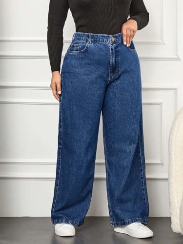 Image of KOTTY Women's Plus Size Straight Fit High Waist Wide Leg Jeans for Stylish Trendy Look