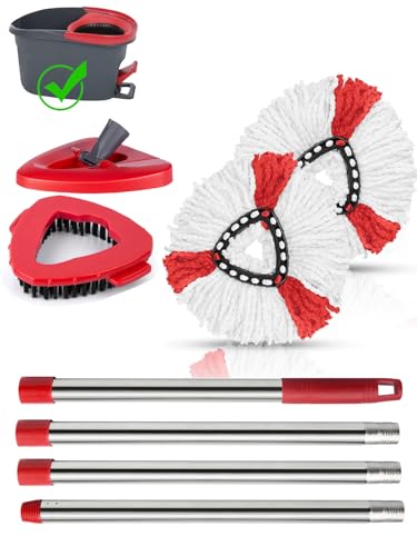 Juego de repuesto de cabezal giratorio compatible con el sistema Vileda Turbo Mop System, 2 mopas de microfibra, 4 secciones de acero inoxidable de 30 a 58 pulgadas, 1 cubierta de cabezal de fregona y