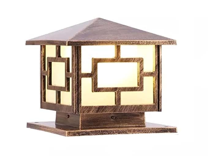 Outdoor Post Column Light, Bronze Geometric Lantern Pillar Lamp | Victorian Style, Ornate Carved Design, Pedestal Mount, Warm Amber Glow, Weather Resistant-image-5