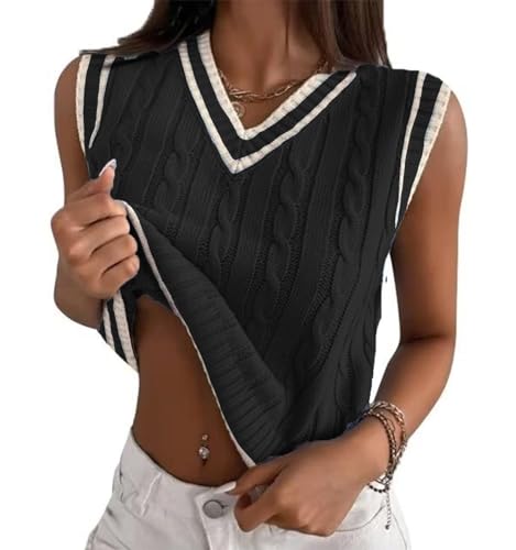 Image of Womens Sweater Vest Sleeveless Cotton Casual V Neck Pullover