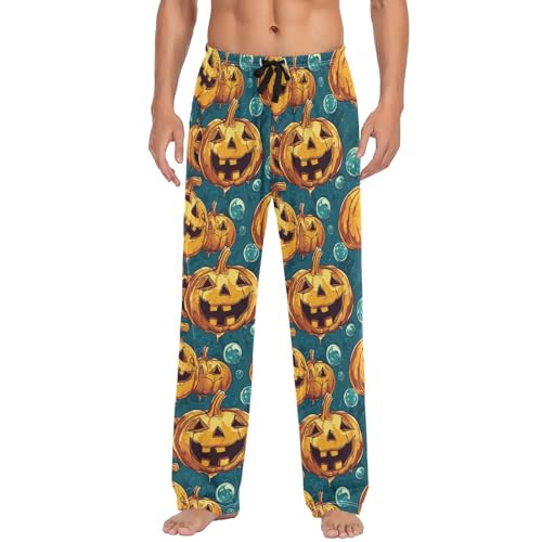 Pantalon de pyjama long doux homme à motif citrouilles et finitions soignées