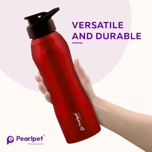 Image of PEARLPET Sportskool Slim Stainless Steel Single Wall Water Bottle 750ml | Leakproof, Durable, Reusable | For Gym, School, Office, Fridge Use | Pack of 1 (Red)