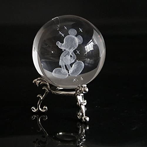 2.36In 3D Laser Crystal Cartoon Miky Mouse Figurines Crystal Ball Paperweight With Stand Base - 3D Engraving Crystal Animals Gift Home Decor #TOP2