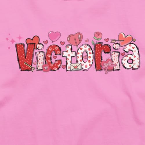 Girls' Personalized Valentine Font T-Shirt with Custom Name and Adorable Cliparts - Heartfelt Children's Tee for Valentine's Day - Unique and Fun Gift for Your Little Princess3