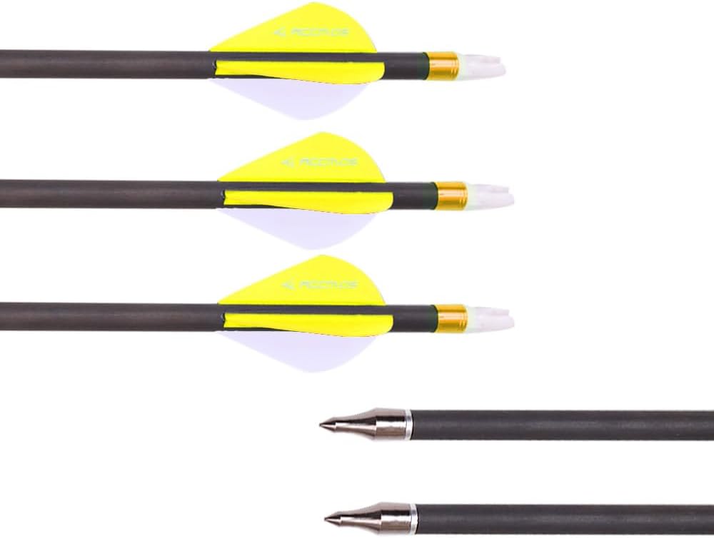 6/12pc Custom Length Carbon Arrows Spine 300 350 400 500 600 700 800 Removable Tips 2" Vane Plastic Fletching Targeting Hunting Arrow for Traditional Bow Long-Bow Recurve Bow Compound Bow