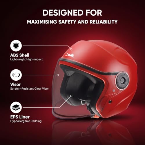 Image of TVS ACE ISI Certified Open face Unisex Helmet with Full Coverage Visor Available in 8 Colors | Lightweight Comfort-Fit Microfiber Liner Equipped with Quick Release Chin Strap