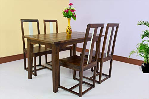 Image of Sheesham Wood 4 Seater Dining Table with Chairs Wooden Dining Room Set Four Seater Dinner Table Furniture for Living Room Home Restaurant (Walnut)