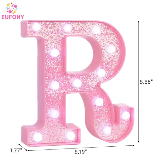 Image of Pink Marquee Light Up Letters, Glitter Alphabet LED Letter Lights for Pink Birthday Party Decorations, Battery Operated Letter Sign for Girls Room Vanity Table Decor, Cool White Lights Letter R