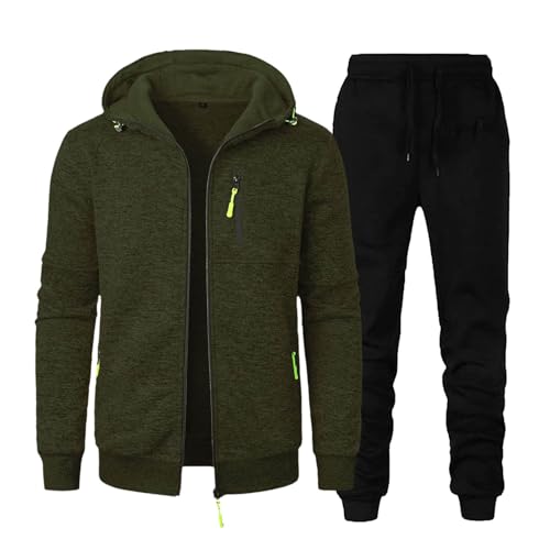 Generisch Chándal para hombre, traje de entrenamiento, traje deportivo, traje de ocio, conjunto de hombre, deporte, fitness, informal, jacquard, sudadera con capucha, chaqueta de punto, Verde oscuro