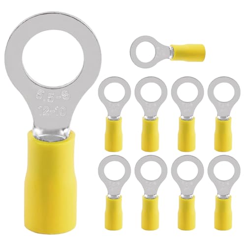 10 Pièces Cosses Électriques,Cosses Annulaires,Connecteur Kit D'assortiment,connecteur de câble PVC,4,0-6,0 mm² jaune, M8,en partie isolé,pour la...