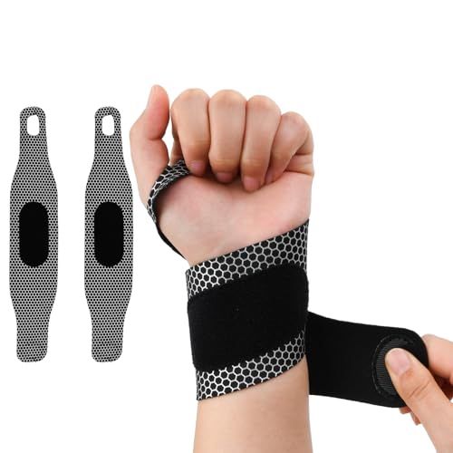 PTJJXA Lot de 2 Attelle de Poignet, Noir Protège Poignets pour Main Gauche ou Droite, Respirant Support de Poignet, Sangle de Maintien de Poignet, Bande Poignet pour Homme Femme Protection du Sport