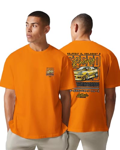 Image of Buy That Trendz Mens Oversized Tshirt Black & White Car Printed Crew Neck Cotton Drop Shoulder Half Sleeve Stylish Tshirt