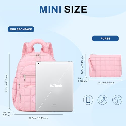 Image of Sisipoet Mini Backpack for Women, 2pcs Small Backpack for Ladies Bookbag Purse for Women with Handy Wallet and Luggage Strap, Pink
