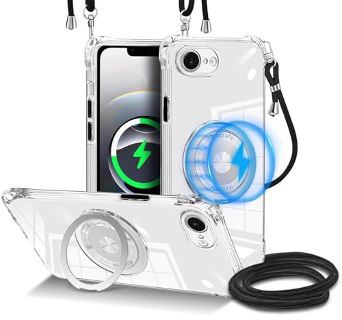 BOOERUL iphone 16E/iPhone17E �p �P�[�X �N���A Magsafe�Ή� �ϏՌ� �c�����Ή� �����O 360 ��] ��phone 16e/17e �g�уP�[�X TPU ���ϖh�~ �J�����ی� [�X�g���b�v2���t��] ���߉\�� ������ 