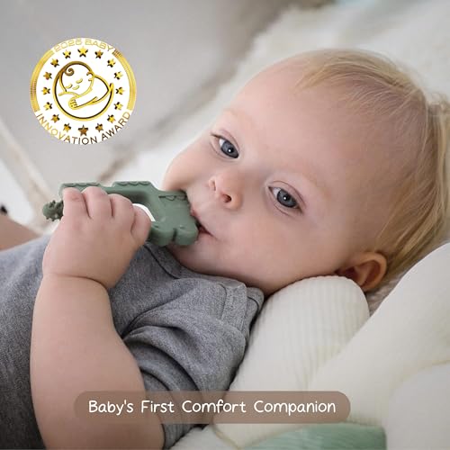 Image of Moonkie Teething Toy, Safe and Easy to Hold, Soothing BPA-Free Silicone Teethers, to Prevent Finger Sucking, Best for Babies 0-6-12 Months (Crocodile Sage, 1 Pack)