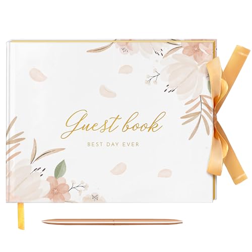 Simply Party Wedding Guest Book, 7x9 Wedding Reception Guest Book,100 Page Elegant Cream Design Guest Book, Baby Shower, Bridal Shower, Funeral Guest Book, Birthday Party, Vacation Homes