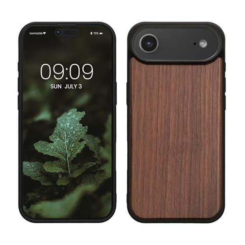 kwmobile Carcasa Compatible con Apple iPhone Air Funda   Funda Dura de Madera con Bumper de TPU   marrón Oscuro Madera