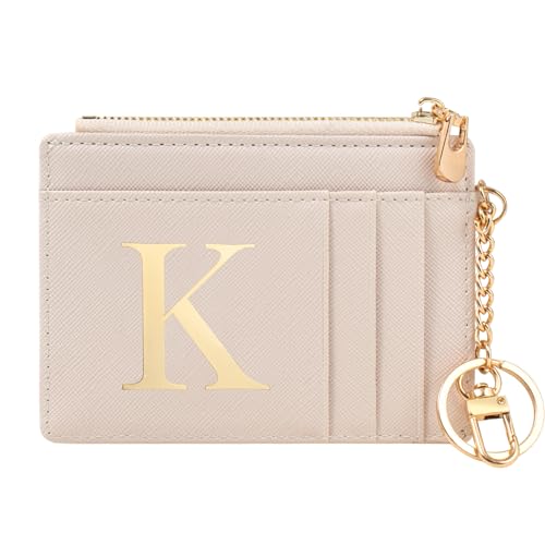 Birthday Gifts for Women - Slim RFID Blocking Card Holder Minimalist Leather Front Pocket Wallet, Gifts for Mom Daughter Her, Personalized Bridesmaid Gifts Initial Card Holder Wallet(Initial K)