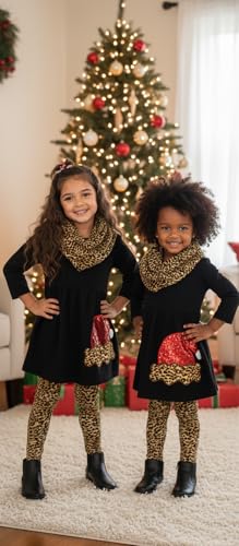 Image of Unique Baby Girls Kids Toddler 3pc Outfit Set Long Sleeve Lightweight Tunic Top Leggings and Scarf