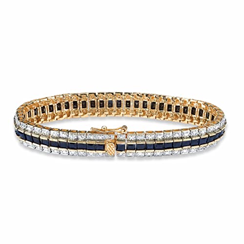 PalmBeach Yellow Gold-plated Princess Cut Genuine Blue Sapphire and Diamond, Tennis Bracelet (9mm), Box Clasp, 7 inches2