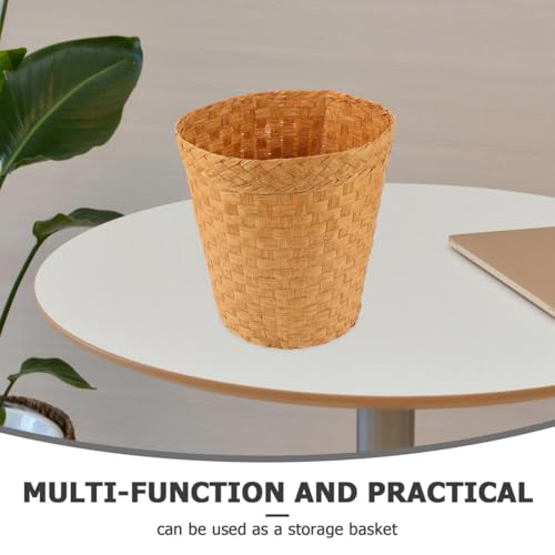 Image of STOBAZA Small Wicker Waste Basket 10.2 Inch Handwoven Wicker Trash can for Bathroom Bedroom Kitchen Living Room Desktop Storage