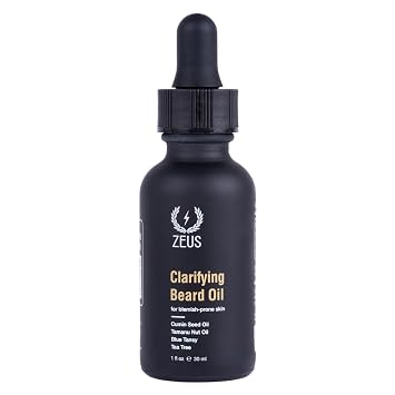 ZEUS Clarifying Beard Oil for Men, Hydrating Facial Hair Oil with Tea Tree for Sensitive Skin, Revitalizes, Treats Blemishes, Promotes Healthy Beard Growth Made in USA 1 fl. oz.