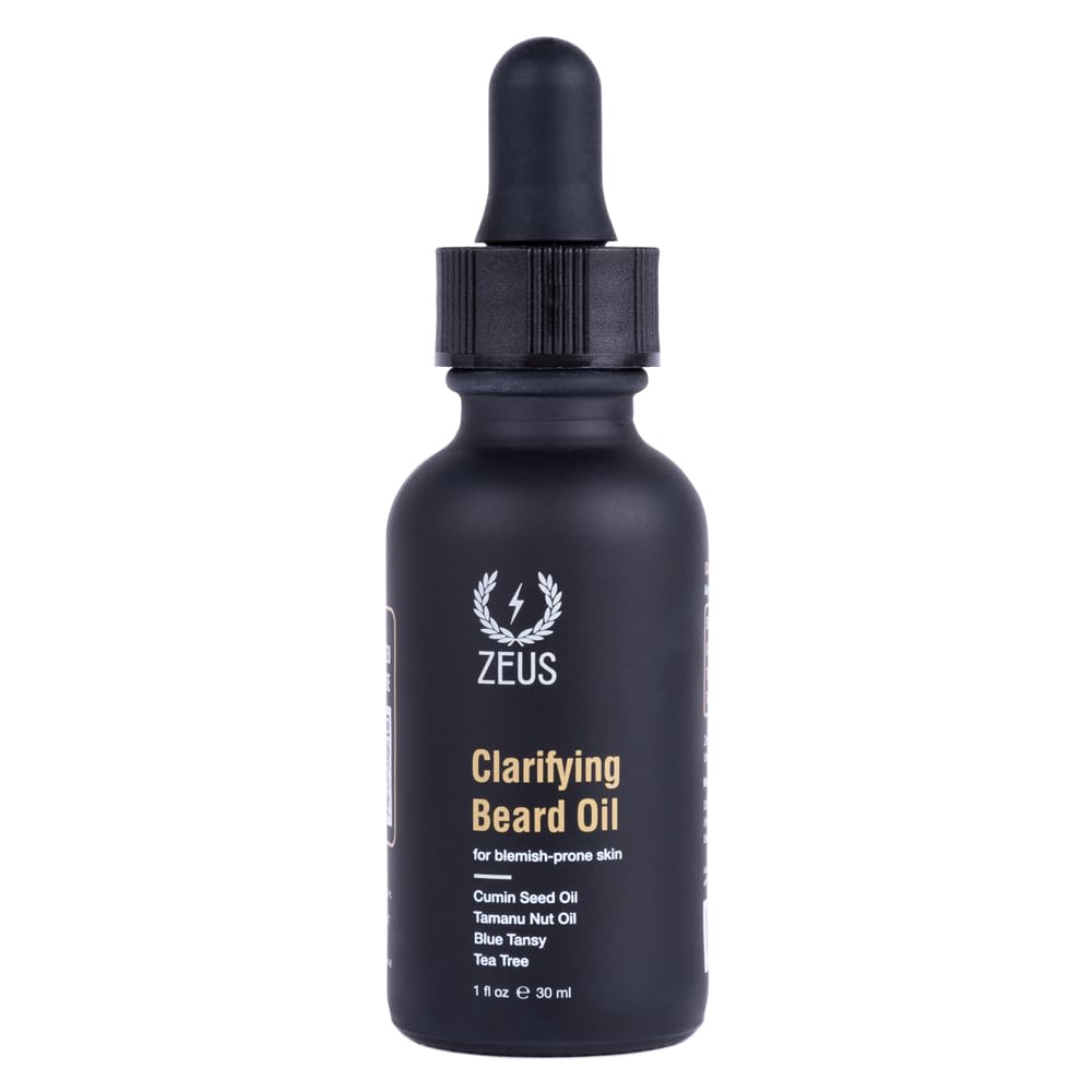 ZEUS Clarifying Beard Oil for Men, Facial Hair Oil for Sensitive & Blemish-Prone Skin, Nourishes & Revitalizes, Healthier Beard Growth (Made in USA) 1 fl. oz.