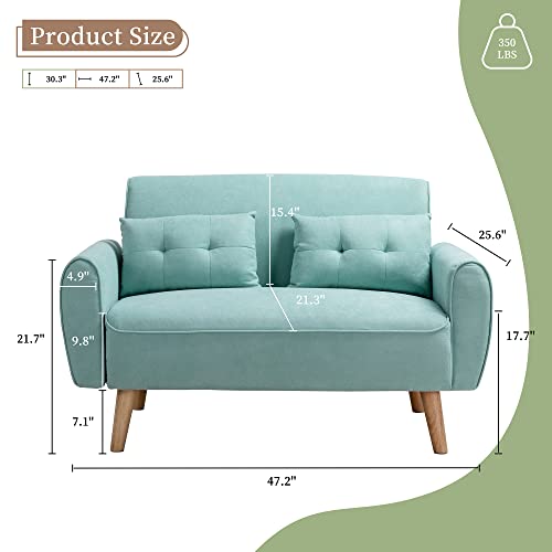 Vongrasig 47" Small Modern Loveseat Sofa, Mid Century Linen Fabric 2-Seat Sofa Couch Tufted Love Seat With Back Cushions And Tapered Wood Legs For Living Room, Bedroom And Small Space (Green) #TOP1