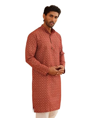 Sojanya (Since 1958 Men's Cotton Linen Maroon Foil Printed Only Long Kurta Size:44