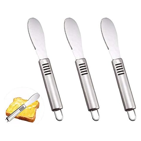 Wenlai 3 Pieces Butter Knife, Sandwich Knife Stainless Steel Butter Spreader Knife, Stainless Steel Dinner Knives Dessert Knives with Serrated Edge, Kitchen Utensil for Cheese Jelly Jam Dessert Cover