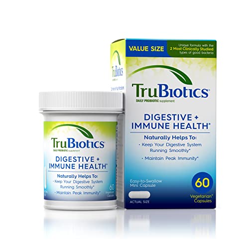 TruBiotics Daily Probiotic, 60 Capsules – New Look, Digestive + Immune Health Support Supplement for Men and Women with Two Clinically Studied Strains