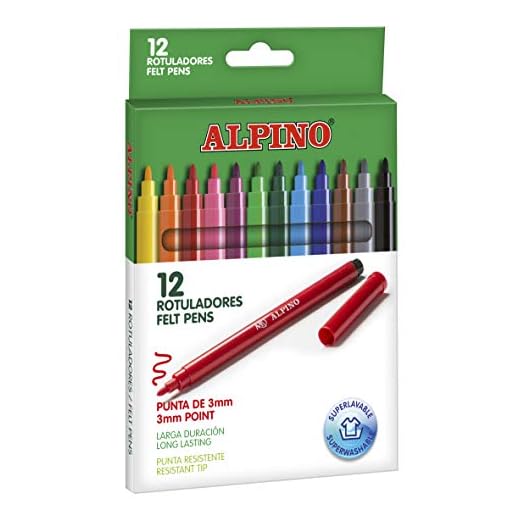 Rotuladores Alpino Coloring para niños - Estuche de 12 Colores con Punta Fina 3mm - Tinta Lavable - Perfecto para Manualidades, Pintar Mandalas o Material Escolar