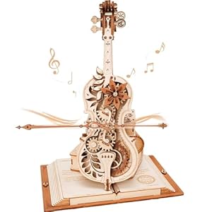 ROBOTIME Wooden Music Box Puzzles for Adults AMK63 Magic Cello, 3D Wooden Puzzles for Adults/Teens Wooden Model Kits to Build, House Warming Musical Gift Hobby Kit STEM Toy Home Decor