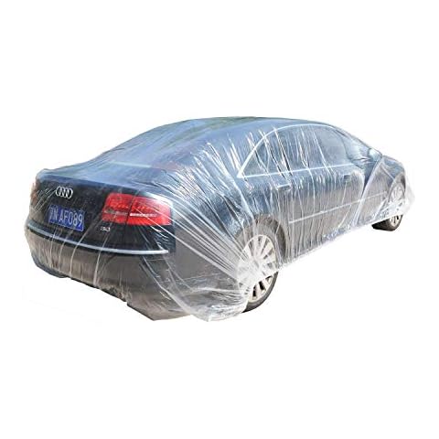 TopSoon Clear Plastic Car Cover with Elastic Band Disposable Car Cover Plastic Auto Cover Waterproof Universal Fit 22-Feet by 12-Feet Cover