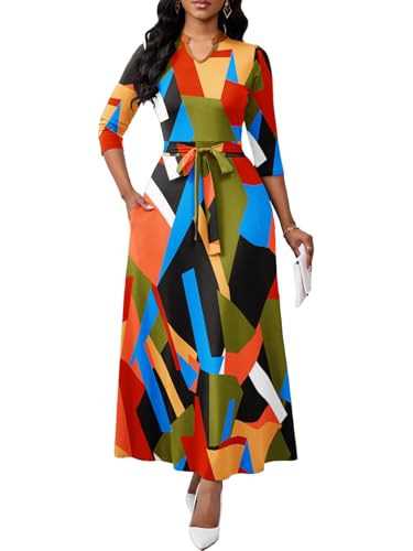 Image of BubFee Maxi Dresses for Women Semi Formal Long Dress 3 /4 Sleeve Casual A-line Church Dresses with Pockets