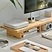 ROCDEER Bamboo Dual Monitor Stand Riser Natural, 2-Tier Desk Monitor Riser for 2 Monitors, Supports for PC Computer Monitor, Printer, Heavy TV Riser up to 300 lbs