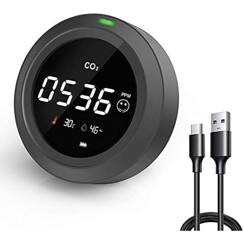 LifeBasis CO2 Monitor, 10-Years Battery Life 3 in 1 Carbon Dioxide Detector Temperature Humidity Air Quality Monitor Meter, 2.6 Inch Digital LCD Display/0-5000 PPM/24h Real Time Monitoring Cover