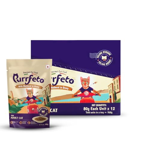 Purrfeto Adult Wet Cat Food | Mackerel in Gravy |80 GMS (Pack of 12)| Gluten Free | Supports Hydration | Highly Palatable