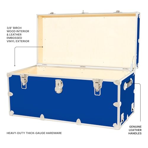 Image of Rhino Trunk & Case Classic XXL Home Storage & College Trunk With Wheels - 36 inchx18 inchx18 inch, Seats 1500+ lbs, Soft-Close Lid. USA Made Secure Dorm Furniture, Organization, Steamer Style Blanket Chest