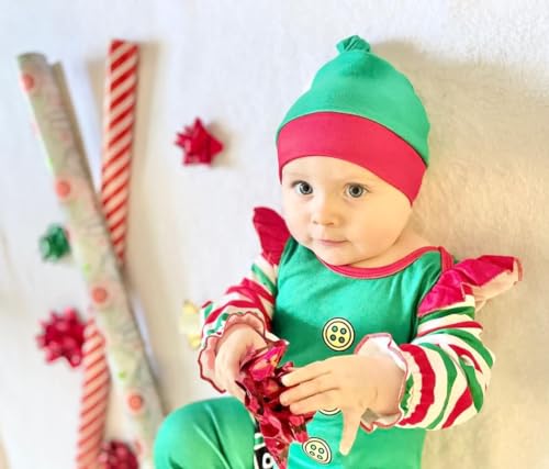 Unutiylo Baby Girl Thanksgiving Christmas Outfit My First Holidays Romper Ruffle Sleeve Jumpsuit with Headband Set3