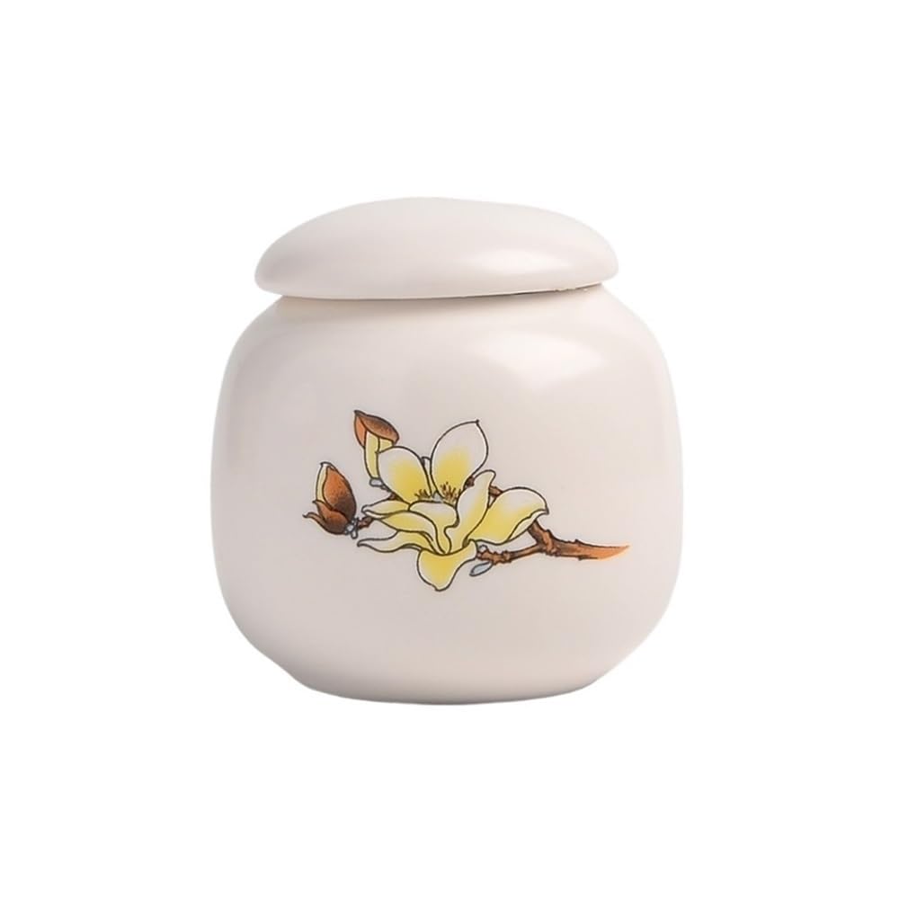 DFHS46JK Kitchen Jars Ceramic Mini Tea Canister Food Storage Jar With Airtight Lid For, Coffee, Nuts, Herb, Spice, Sugar for Sugar(Yellow)