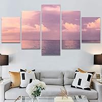 SIGNWIN 5 Panel Canvas Wall Art Modern Art Coastal Colorful Multicolor Photography Romantics Sunset for Home Decorations Ready to Hang - 60