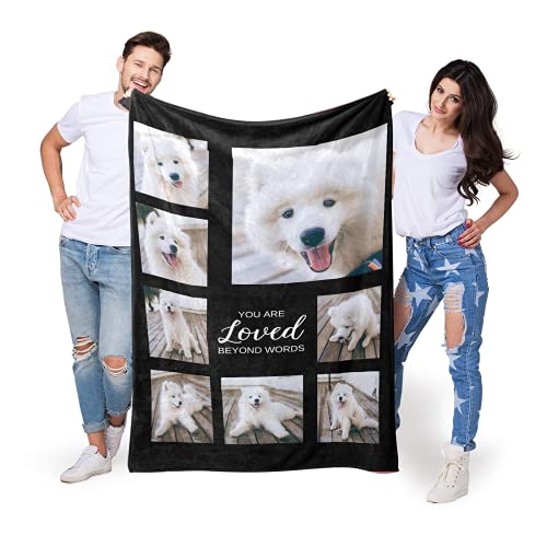 Manta Personalizada, Manta con Textos de Fotos Personalizados, Mantas de Tiro con Collage de ImáGenes Personalizadas, para Amigos, Familiares, Mascotas, Decoraciones De Navidad Regalos(120x180cm) Cover
