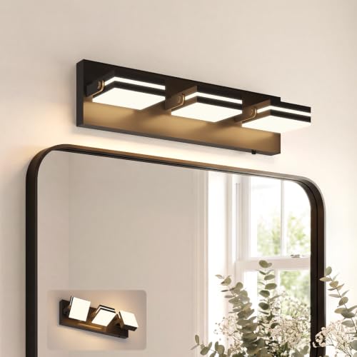Image of VOLISUN 3 Light Bathroom Vanity Light, 16.15 inch Dimmable Bathroom Light Fixtures Over Mirror, 5 Color Temperatures, 180Rotatable Head, Black LED Vanity Lights for Bathrooms-ETL Certificated